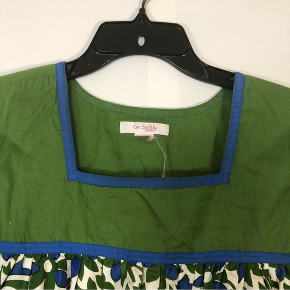 Go Softly Green Blue Floral Beaded Patio Dress Muumuu | Small/Medium - Picture 3 of 11